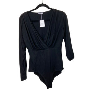 NWT Jorasob Black Womens Bodysuit V-Neck Long Sleeve Large
